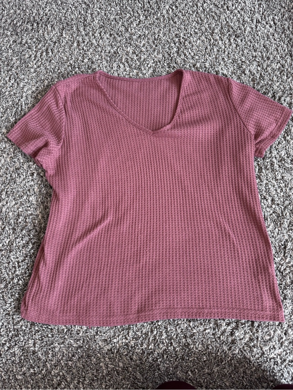 SHEIN Mauve Waffle Knit V-Neck Short Sleeve Top